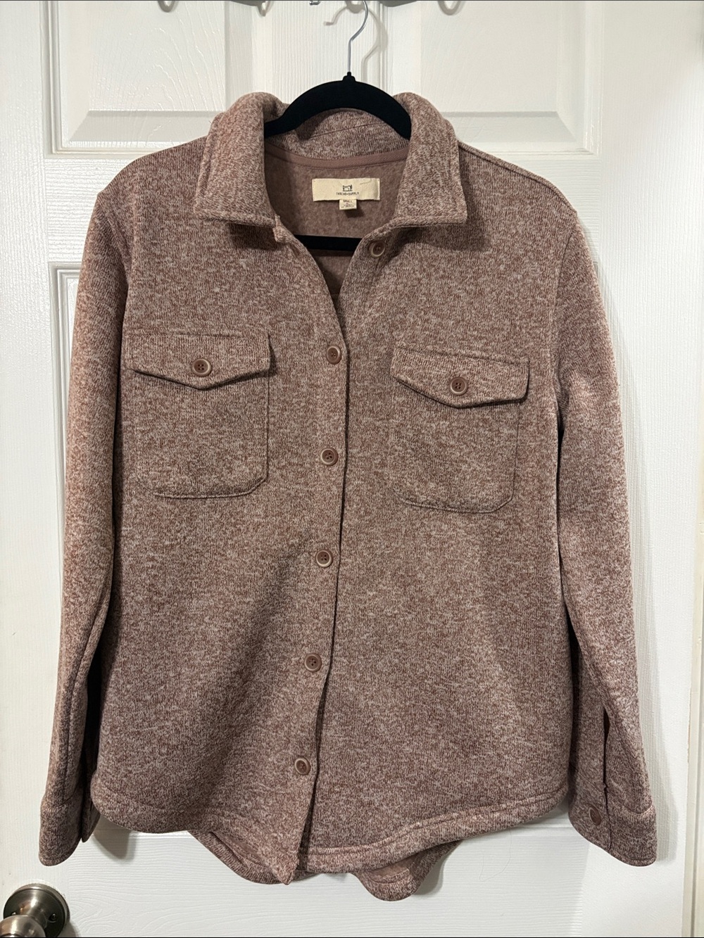 Cozy Button-Up Shacket in Heathered Pink-Taupe